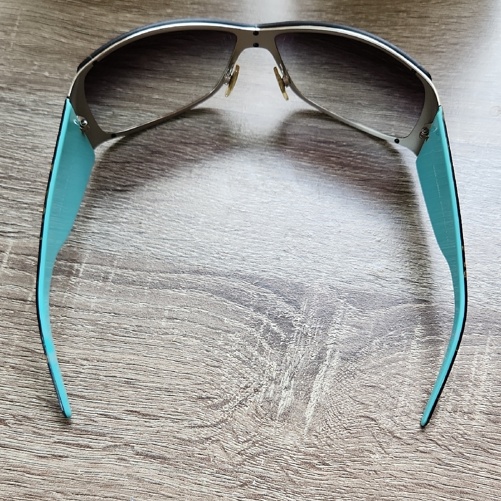 Vintage 90"s Dolce & Gabbana Black and Teal Sunglasses Silver Accents No Case - Picture 4 of 9